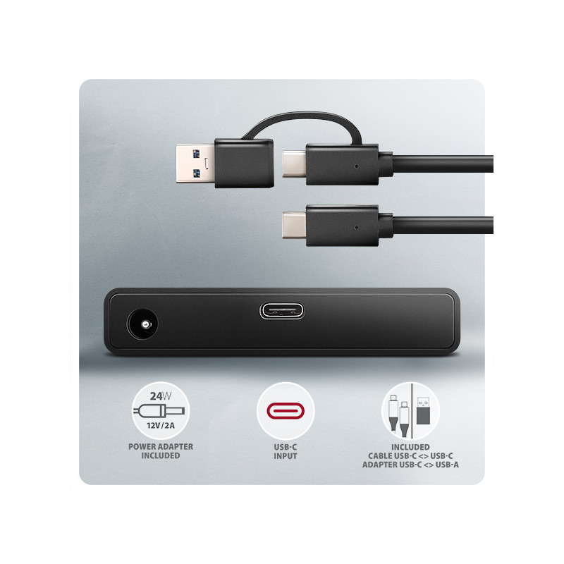 AXAGON ADSA-FPX, USB-C 10Gbps - SATA 6G, 2.5 "/3.5" SSD / HDD FAST PORT X adaptér, vr. AC napájače