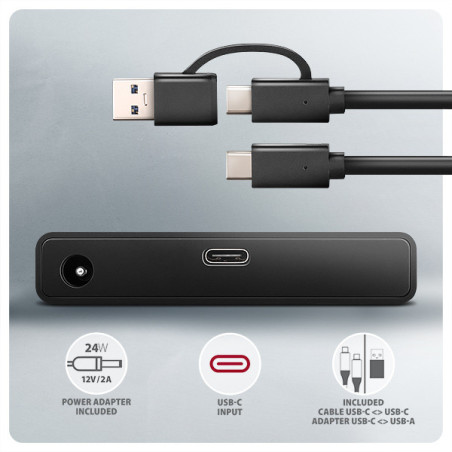 AXAGON ADSA-FPX, USB-C 10Gbps - SATA 6G, 2.5 "/3.5" SSD / HDD FAST PORT X adaptér, vr. AC napájače