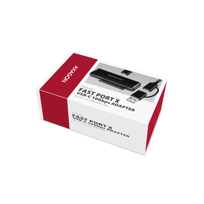 AXAGON ADSA-FPX, USB-C 10Gbps - SATA 6G, 2.5 "/3.5" SSD / HDD FAST PORT X adaptér, vr. AC napájače