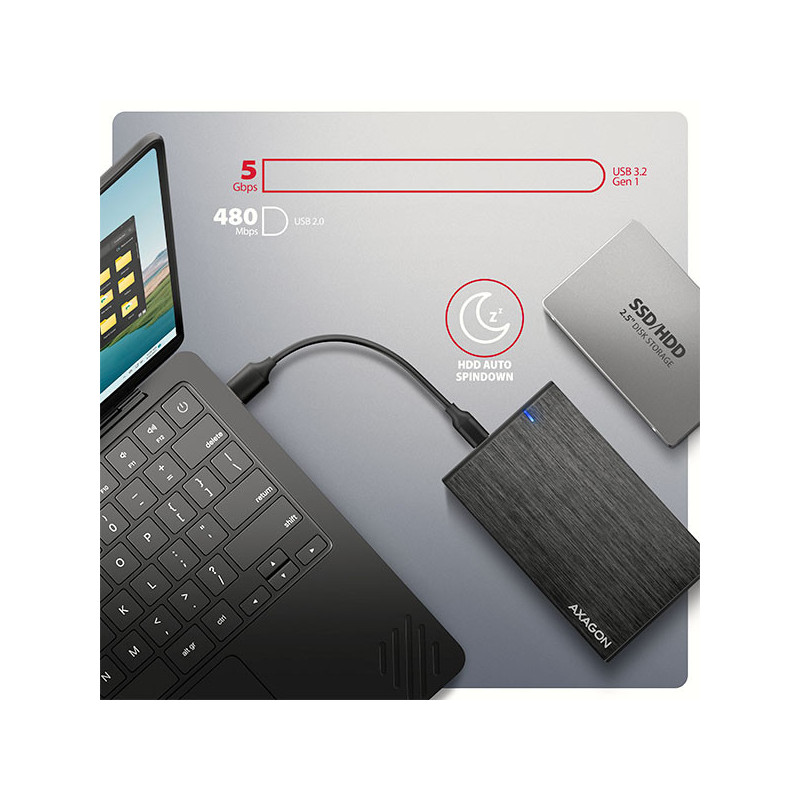 AXAGON EE25-XA6C, USB-C 5Gbps - SATA 6G, 2.5" kovový ALINE box