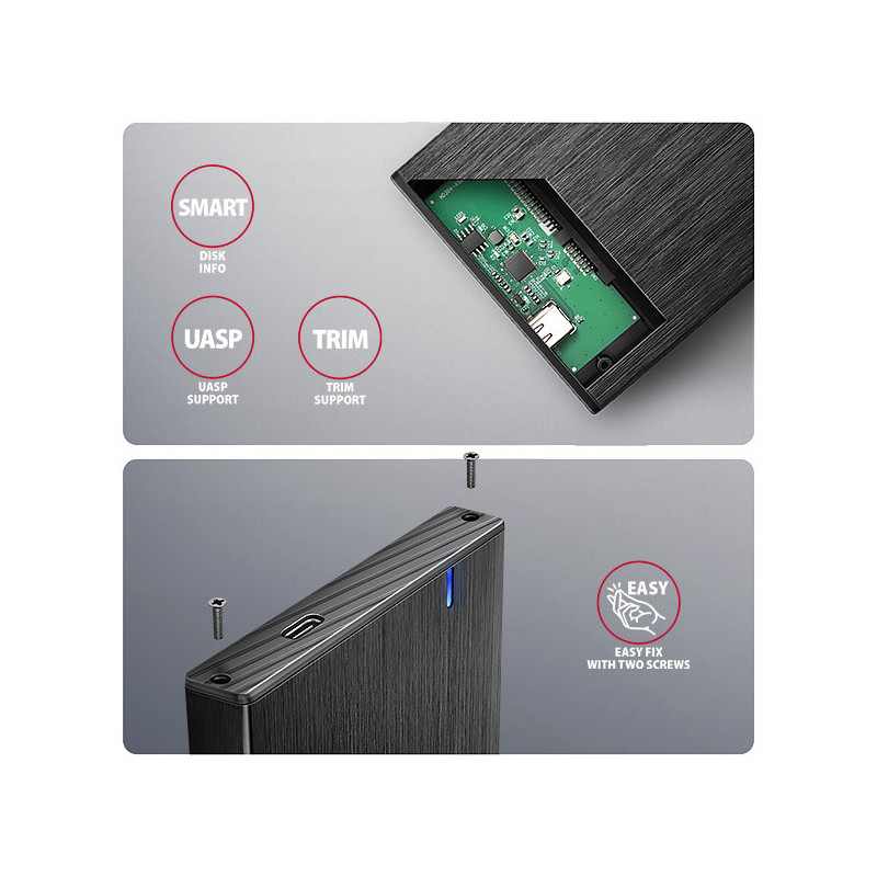 AXAGON EE25-XA6C, USB-C 5Gbps - SATA 6G, 2.5" kovový ALINE box