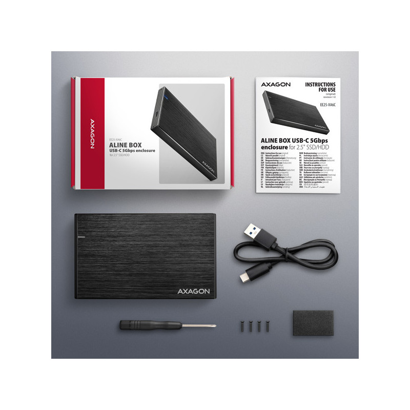 AXAGON EE25-XA6C, USB-C 5Gbps - SATA 6G, 2.5" kovový ALINE box