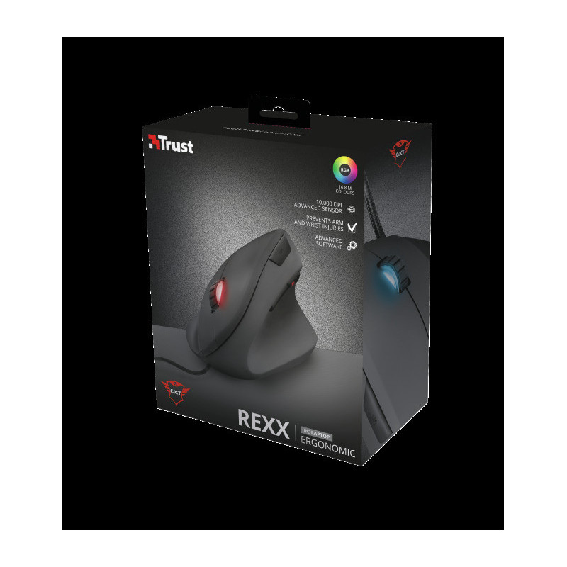 TRUST GXT 144 Rexx/Vertikálna/Optická/Pre pravákov/6 000 DPI/Drôtová USB/Čierna
