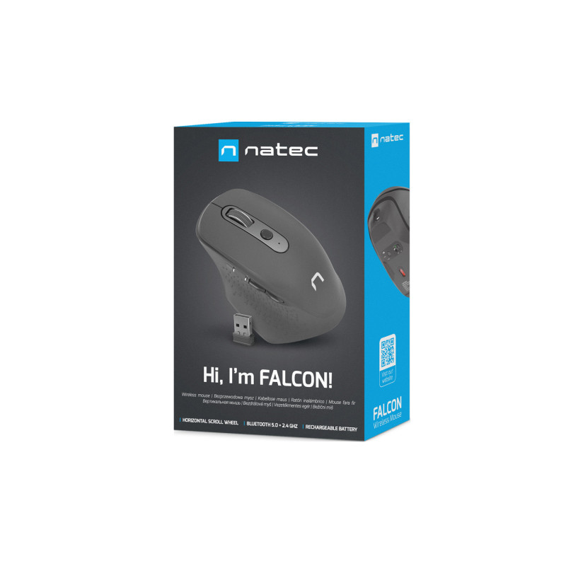 Natec optická myš FALCON/Kancelárska/Optická/Pre pravákov/3 200 DPI/Bezdrôtové Bluetooth/Čierna