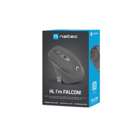 Natec optická myš FALCON/Kancelárska/Optická/Pre pravákov/3 200 DPI/Bezdrôtové Bluetooth/Čierna