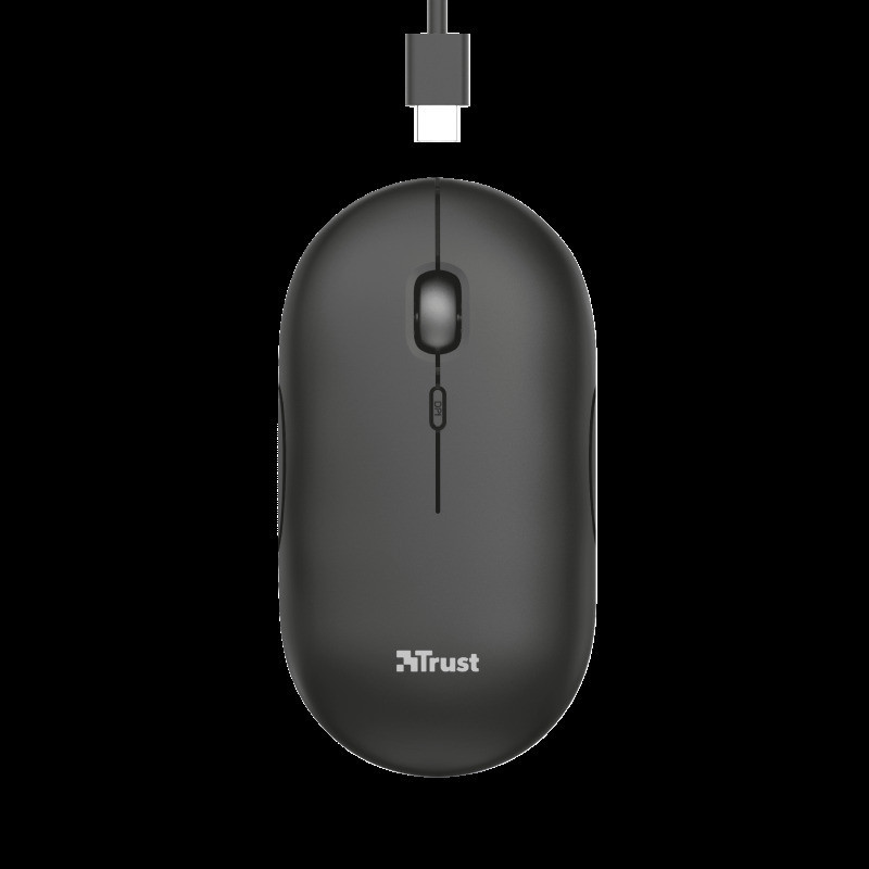 TRUST PUCK/Cestovná/Optická/1 600 DPI/USB+BT/Čierna