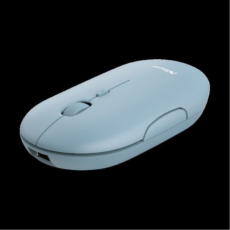 TRUST PUCK/Cestovná/Optická/1 600 DPI/USB+BT/Modrá