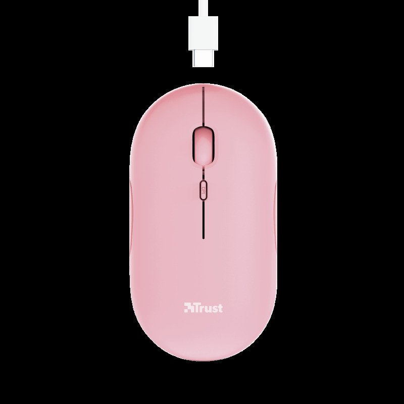 TRUST PUCK/Cestovná/Optická/1 600 DPI/USB+BT/Ružová