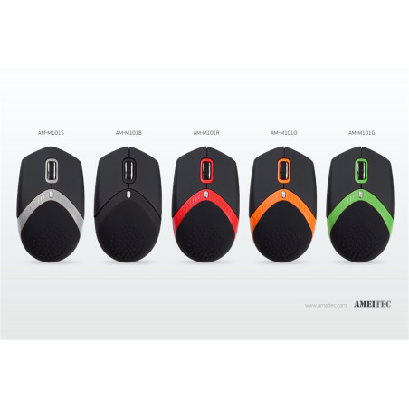 AMEI AM-M101O/Ergonomická/Optická/1 600 DPI/Drôtová USB/Čierna-oranžová