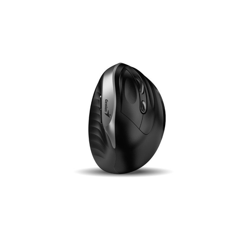 Genius Ergo 8250S/Vertikálna/Optická/Pre pravákov/1 600 DPI/Bezdrôtová USB/Čierna-strieborná
