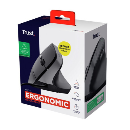 Trust Bayo II/Vertikálna/Optická/Pre pravákov/2 400 DPI/Drôtová USB/Čierna