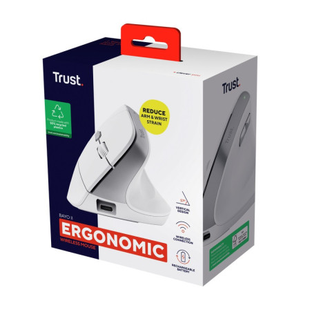 Trust Bayo II/Vertikálna/Optická/Pre pravákov/2 400 DPI/Bezdrôtová USB/Biela