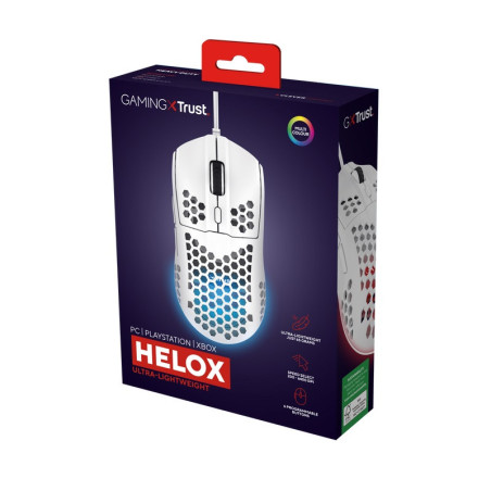Trust Gaming GXT 928W Helox/Herná/Optická/Pre pravákov/6 400 DPI/Drôtová USB/Biela