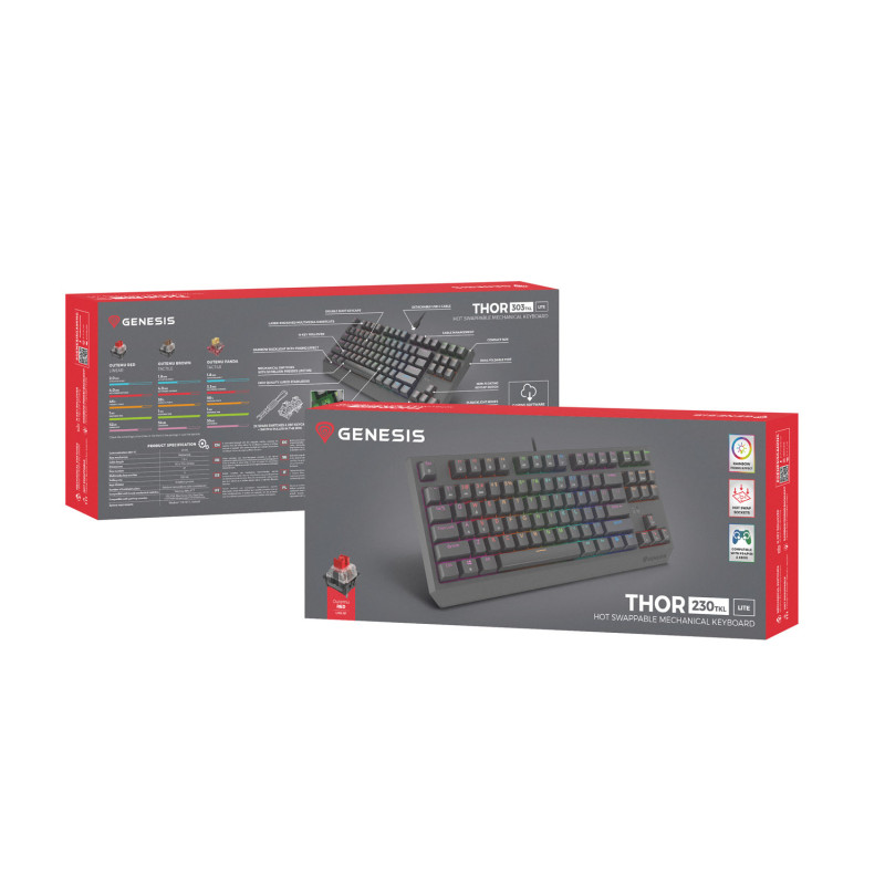 Genesis herná bezdrôtová klávesnica THOR 230 Lite/Drôtová USB/US layout/Čierna