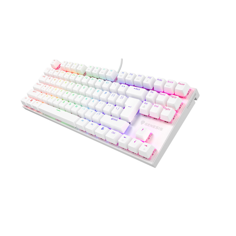 Genesis tichá herná klávesnica THOR 303/TKL/RGB/Outemu Peach Silent/Drôtová USB/US layout/Biela