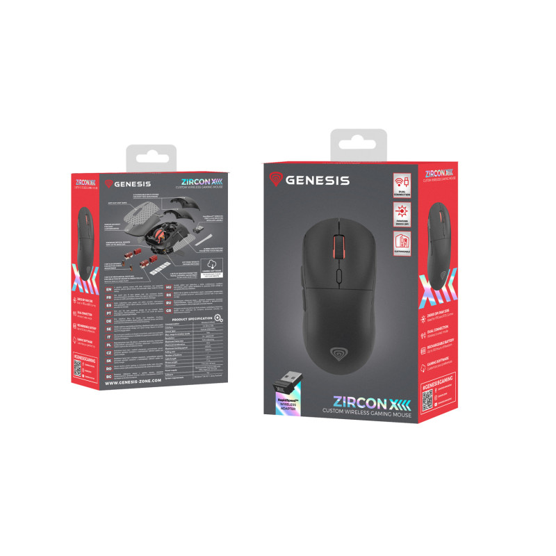 Genesis herná bezdrôtová myš ZIRCON XIII/Herná/Optická/26 000 DPI/Bezdrôtové USB/Čierna