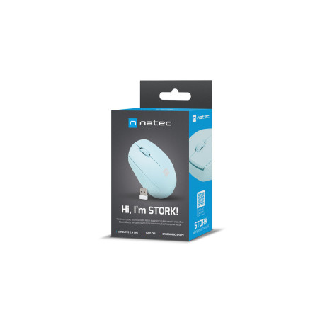 Myš Natec STORK/Kancelárska/Optická/1 600 DPI/Bezdrôtová USB/Modrá