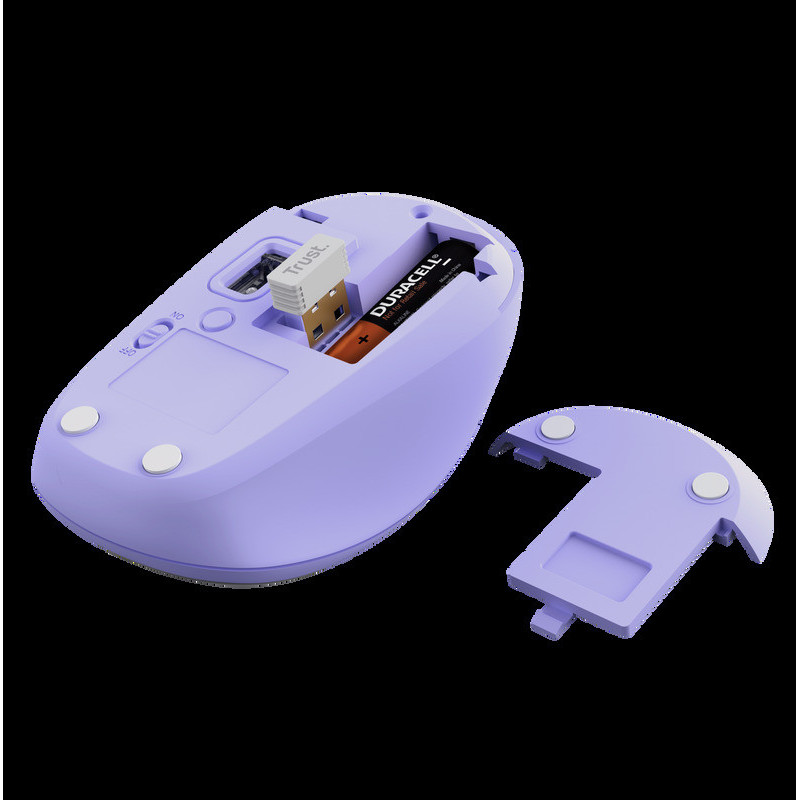 TRUST Yvi+ Multi-Device/Kancelárska/Optická/1 600 DPI/USB+BT/Fialová
