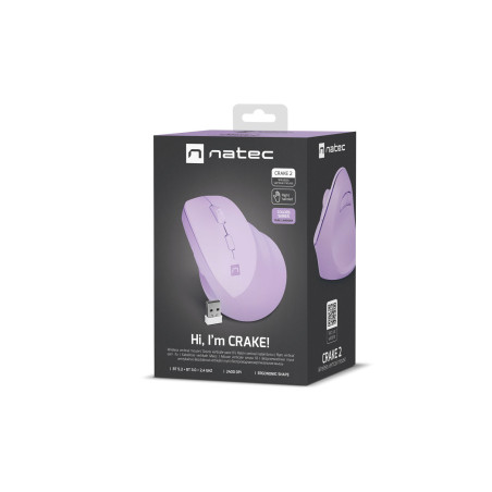 Bezdrôtová vertikálna myš Natec CRAKE 2/Optická/2 400 DPI/USB+BT/Levan/Vertikálna/Optická/Pre pravák