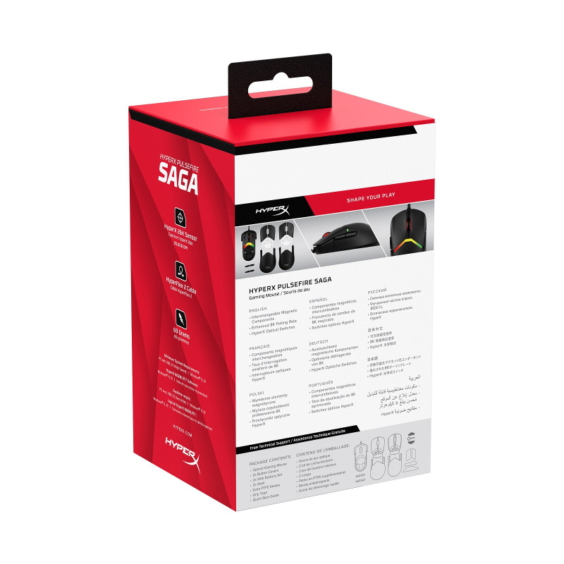 HP HyperX Pulsefire Saga/Herná/Optická/Pre pravákov/26 000 DPI/Drôtové USB-A/Čierna