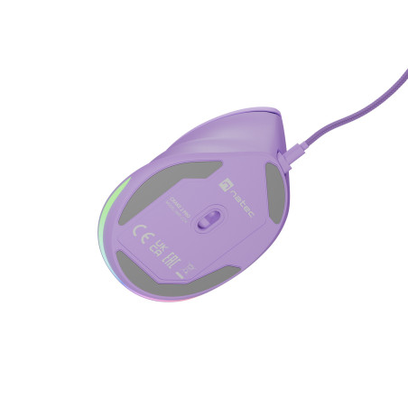 Vertikálna myš Natec CRAKE 2 PRO/Vertikálna/Optická/Pre pravákov/12 400 DPI/Drôtové USB-A/Fialová