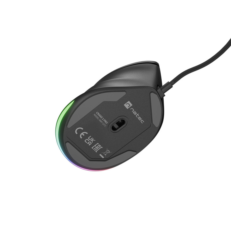 Vertikálna myš Natec CRAKE 2 PRO/Vertikálna/Optická/Pre pravákov/12 400 DPI/Drôtové USB-A/Čierna