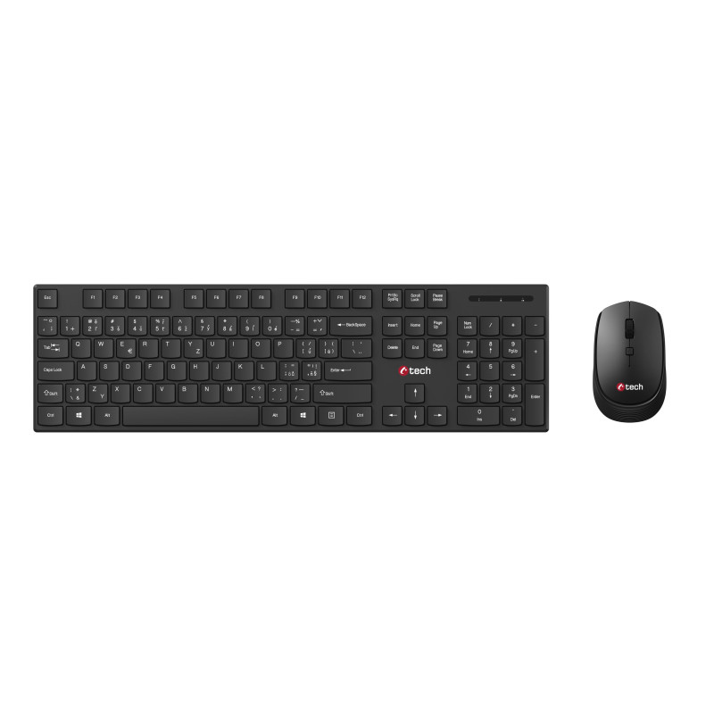 Klávesnice C-TECH WLKMC-03, bezdrátový combo set s myší, černý, USB, CZ/SK