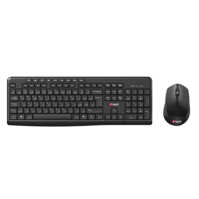 Klávesnice C-TECH WLKMC-04, bezdrátový combo set s myší, černý, USB, CZ/SK