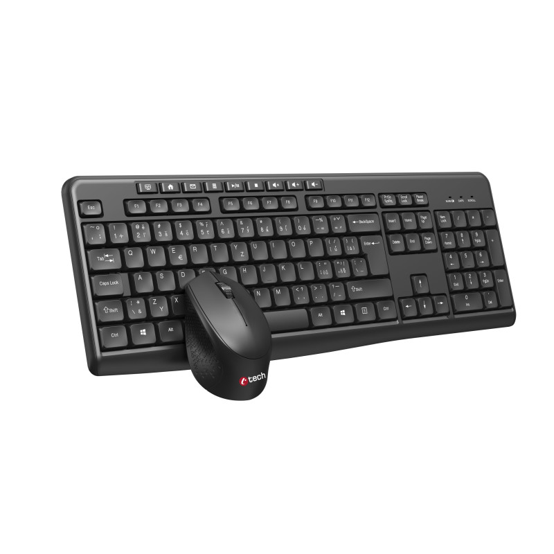 Klávesnice C-TECH WLKMC-04, bezdrátový combo set s myší, černý, USB, CZ/SK