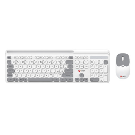 Klávesnice C-TECH Quallis WLKMC-05, bezdrátový combo set s myší, bílá, USB, CZ/SK