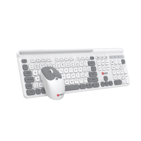 Klávesnice C-TECH Quallis WLKMC-05, bezdrátový combo set s myší, bílá, USB, CZ/SK