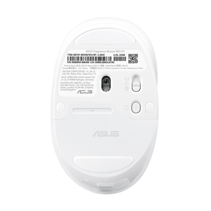 ASUS Fragrance Mouse MD101/Ergonomická/Optická/2 400 DPI/USB+BT/Biela
