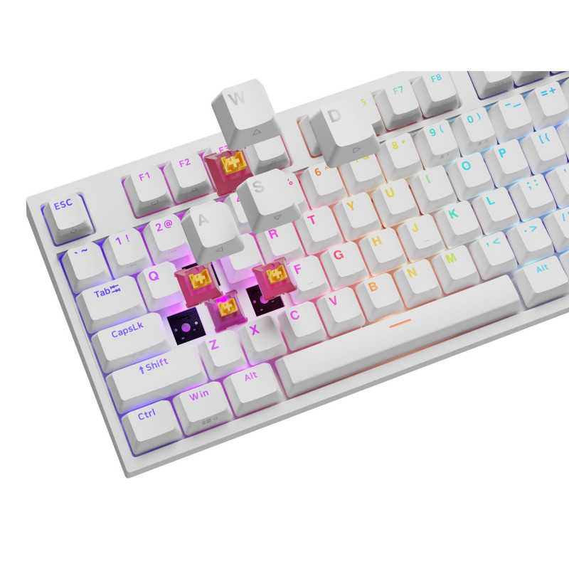 Herná mechanická klávesnica Genesis THOR 404/RGB/Outemu Peach Silent/Drôtové USB-A/US layout/Biela