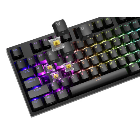 Herná mechanická klávesnica Genesis THOR 404/RGB/Gateron Yellow Pro/Drôtové USB-A/US layout/Čierna