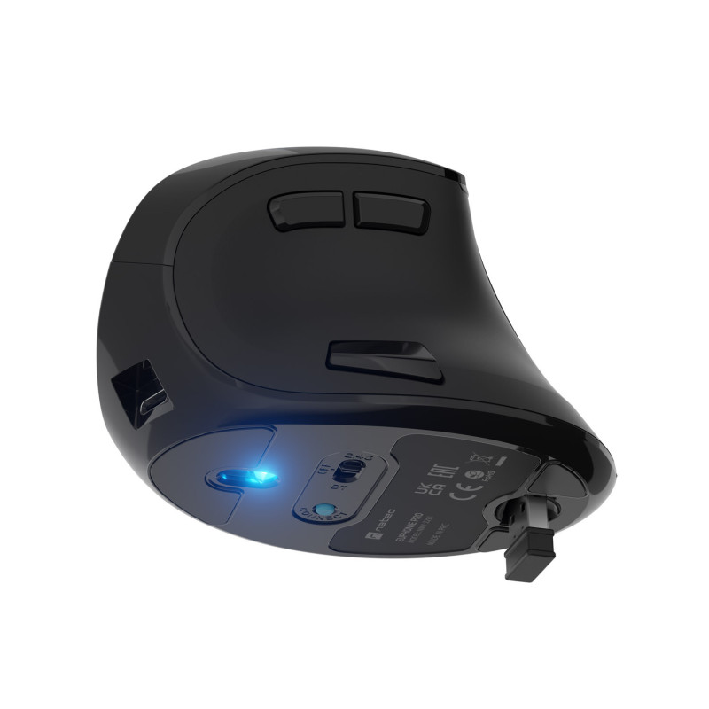 Vertikálna bezdrôtová myš Natec EUPHONIE PRO/Vertikálna/Optická/Pre pravákov/4 000 DPI/USB+BT/Čierna