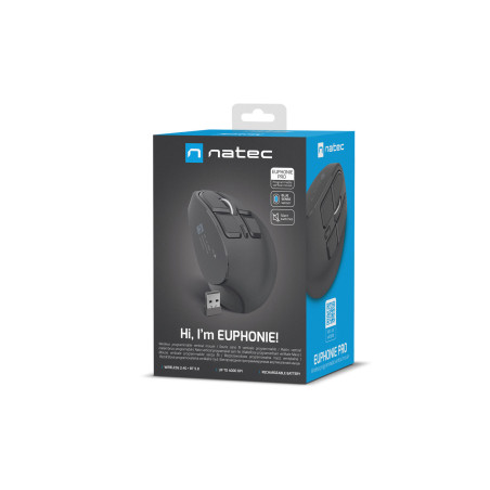 Vertikálna bezdrôtová myš Natec EUPHONIE PRO/Vertikálna/Optická/Pre pravákov/4 000 DPI/USB+BT/Čierna