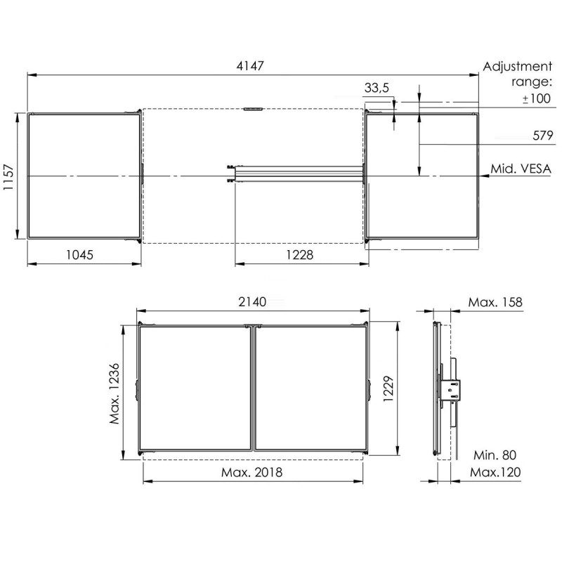 Vogel|s RISE WBS86 keramické tabule so závesmi pre 86" obrazovky na stojanoch RISE 200x