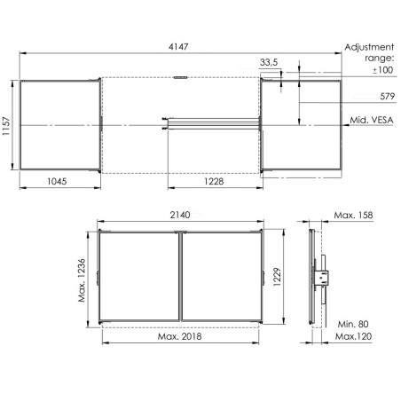 Vogel|s RISE WBS86 keramické tabule so závesmi pre 86" obrazovky na stojanoch RISE 200x