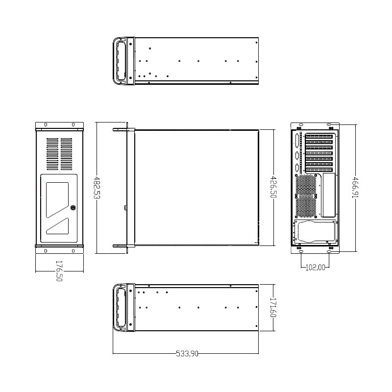 DATACOM 19" Case IPC 4U/485mm Šedý bez PSU