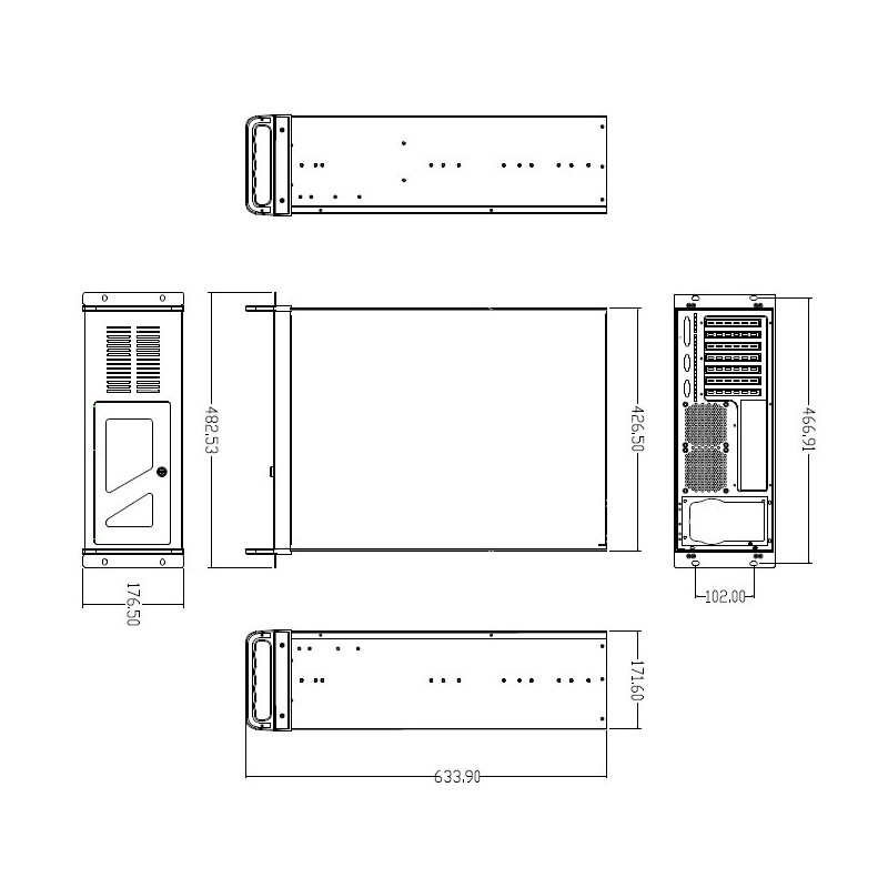 DATACOM 19" Case IPC 4U/585mm sivý bez PSU