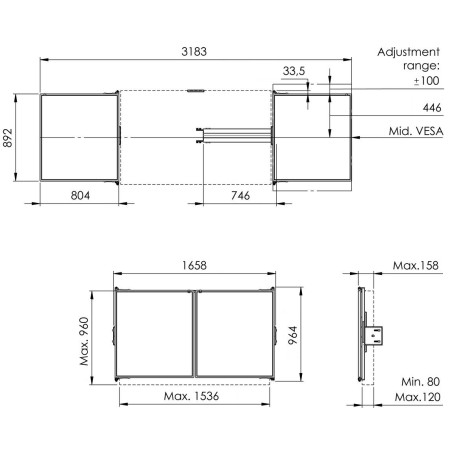 Vogel|s RISE WBS65 keramické tabule so závesmi pre 65" obrazovky na stojanoch RISE 200x/420x