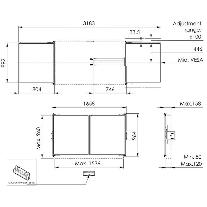 Vogel|s RISE WBS65M keramické tabule so závesmi pre 65" obrazovky na stojanoch RISE 5xxx