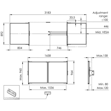 Vogel|s RISE WBS65M keramické tabule so závesmi pre 65" obrazovky na stojanoch RISE 5xxx