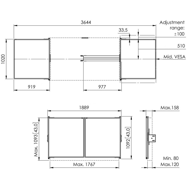 Vogel|s RISE WBS75M keramické tabule so závesmi pre 75" obrazovky na stojanoch RISE 5xxx