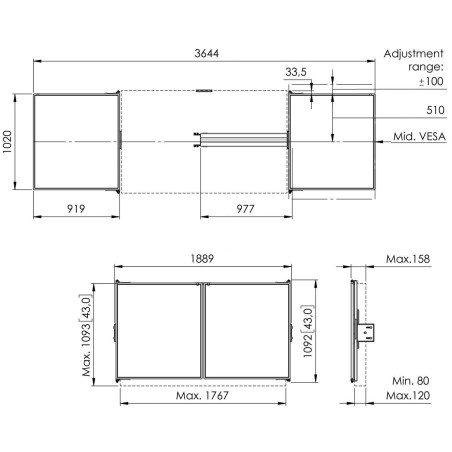 Vogel|s RISE WBS75M keramické tabule so závesmi pre 75" obrazovky na stojanoch RISE 5xxx