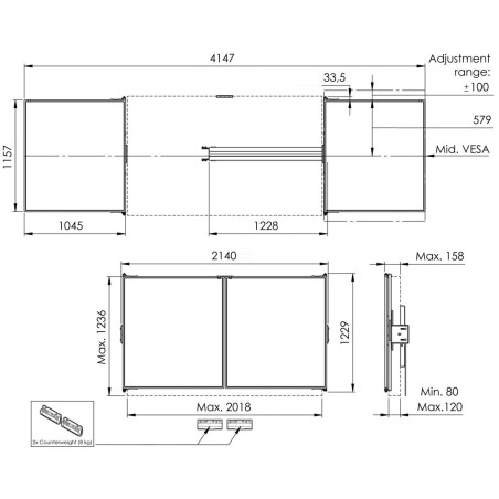 Vogel|s RISE WBS86M keramické tabule so závesmi pre 86" obrazovky na stojanoch RISE 5xxx