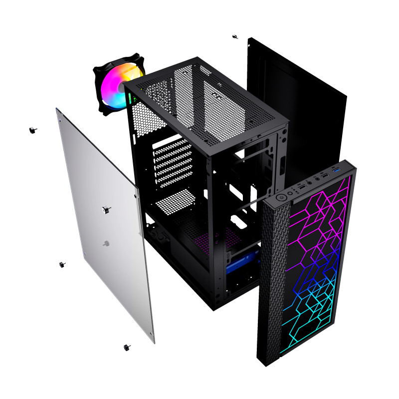 Gembird Computer Fornax 2500 ARGB/Midi Tower/Transpar./Čierna