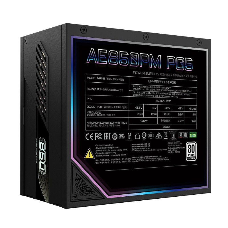 GIGABYTE AORUS ELITE P850W/850W/ATX 3.1/80PLUS Platinum/Modular/Retail
