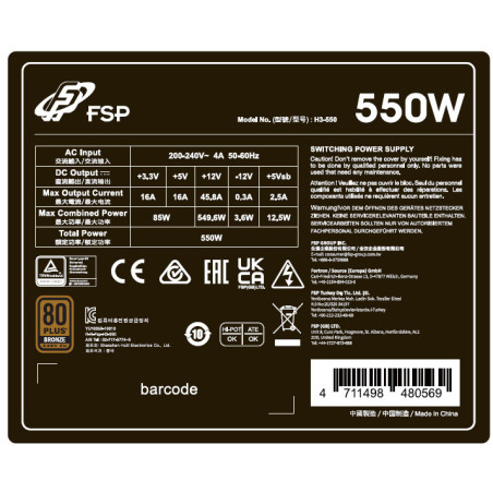 FSP HYPER 80+ PRO/550W/ATX 3.0/80PLUS Bronzia 230V/Bulk