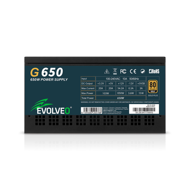 EVOLVEO G650, zdroj 650W, ATX3.1, 14cm, aPFC, 80 + GOLD, 3YRW